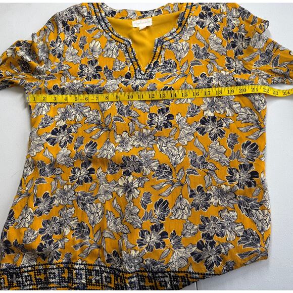Magnolia Grace Top Women XL Yellow Floral V-Neck Boho Cottage Prairie Peasant - Picture 5 of 12